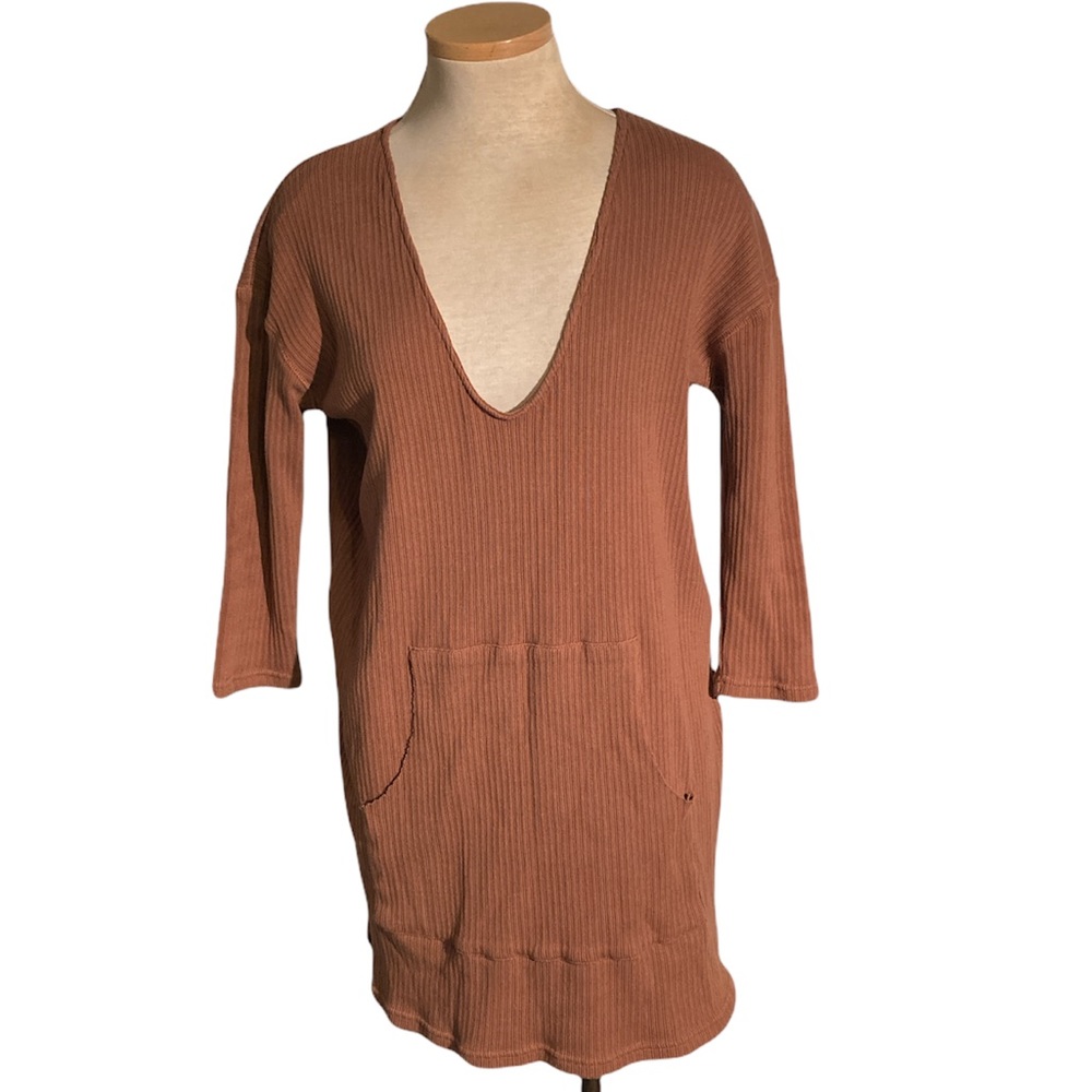Free People Beach Phoenix Ribbed Tunic Quarter Sleeves Size M